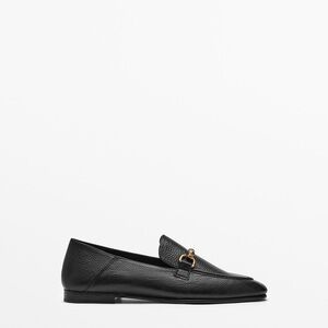 Massimo Dutti Black Leather Loafers with Gold Detail
